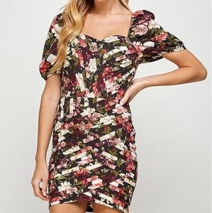 Black Printed Over Pleats Mini Dress